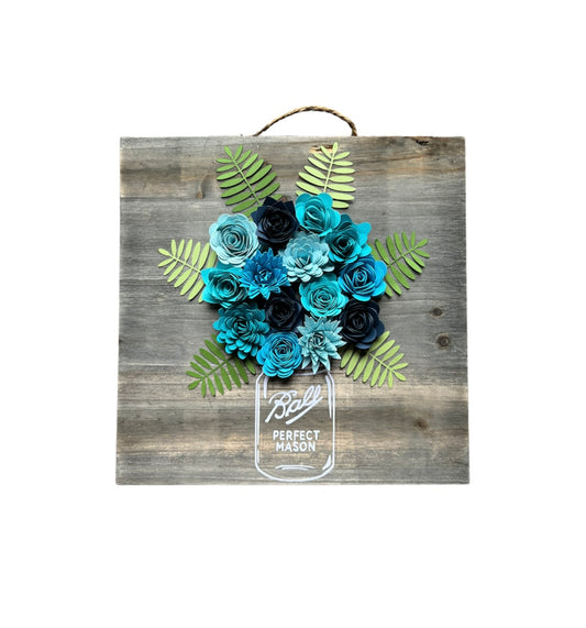Blue 10” x 10” Paper Flower Bouquet